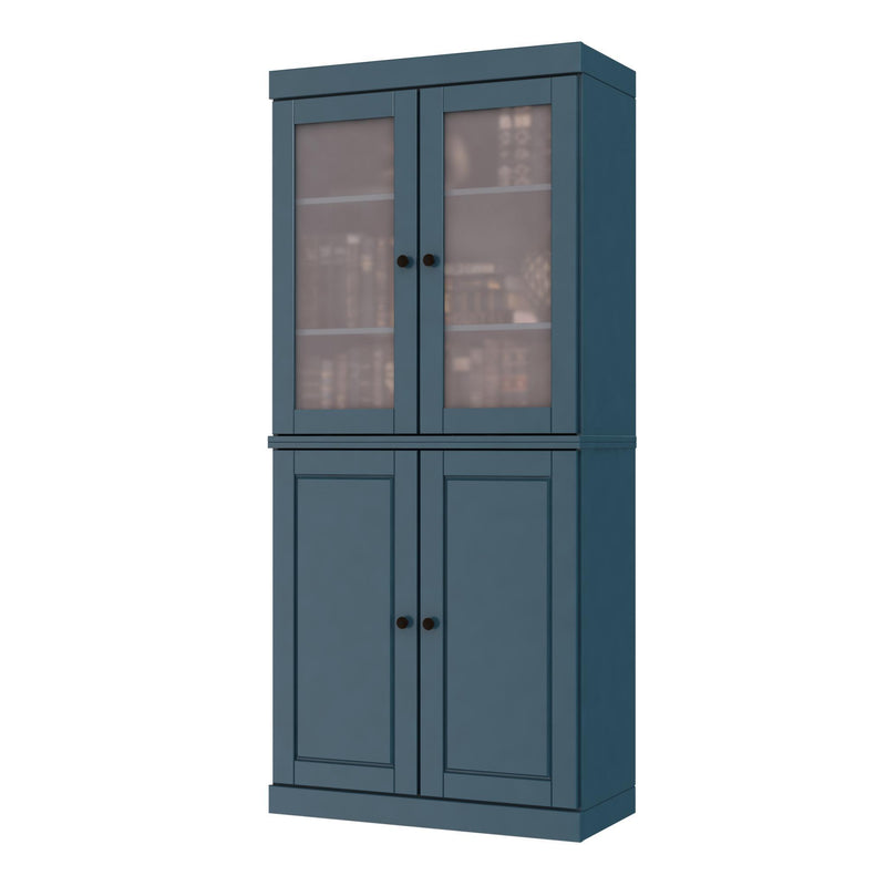 Solid Wood Adjustable Six Tier Library Bookcase With Four Doors (751451) - Teal Blue