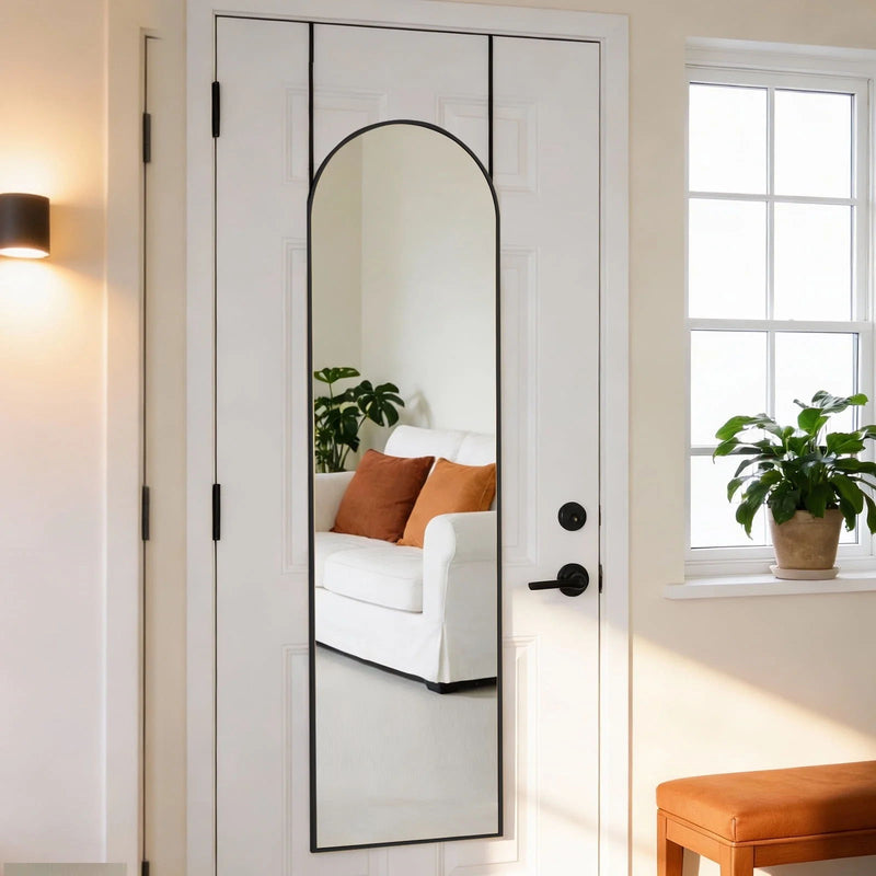 Aluminum Arch Over the Door Framed Cheval Mirror - Black
