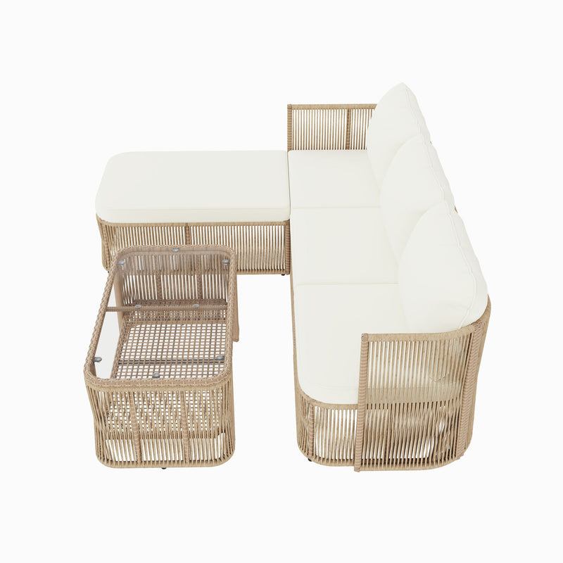 Outdoor Modular Conversation Sofa With Cushions And Coffee Table - Beige