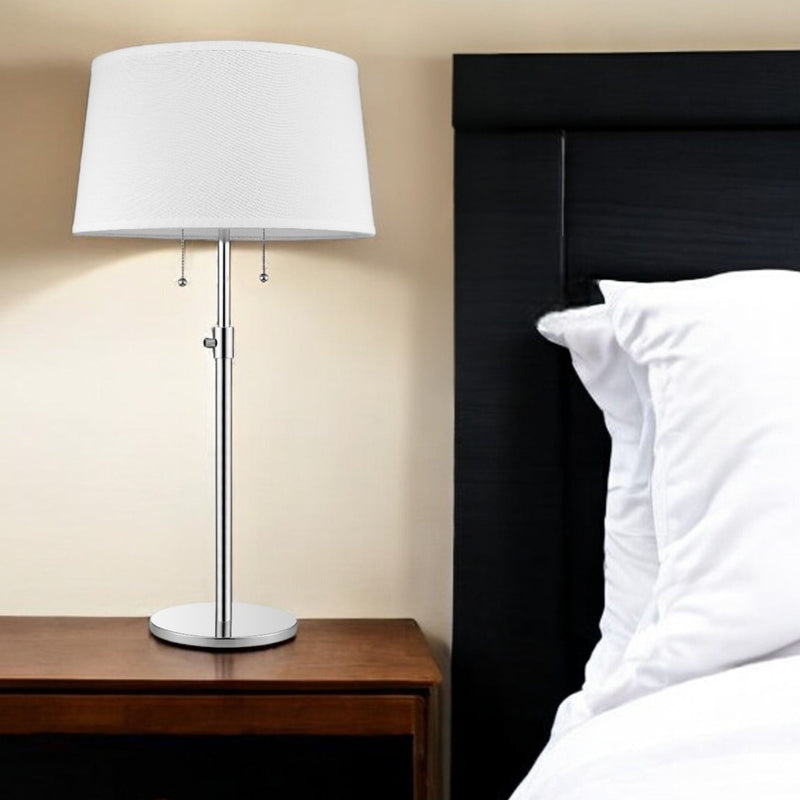 Metal Two Light Adjustable Table Lamp With White Empire Shade - Silver