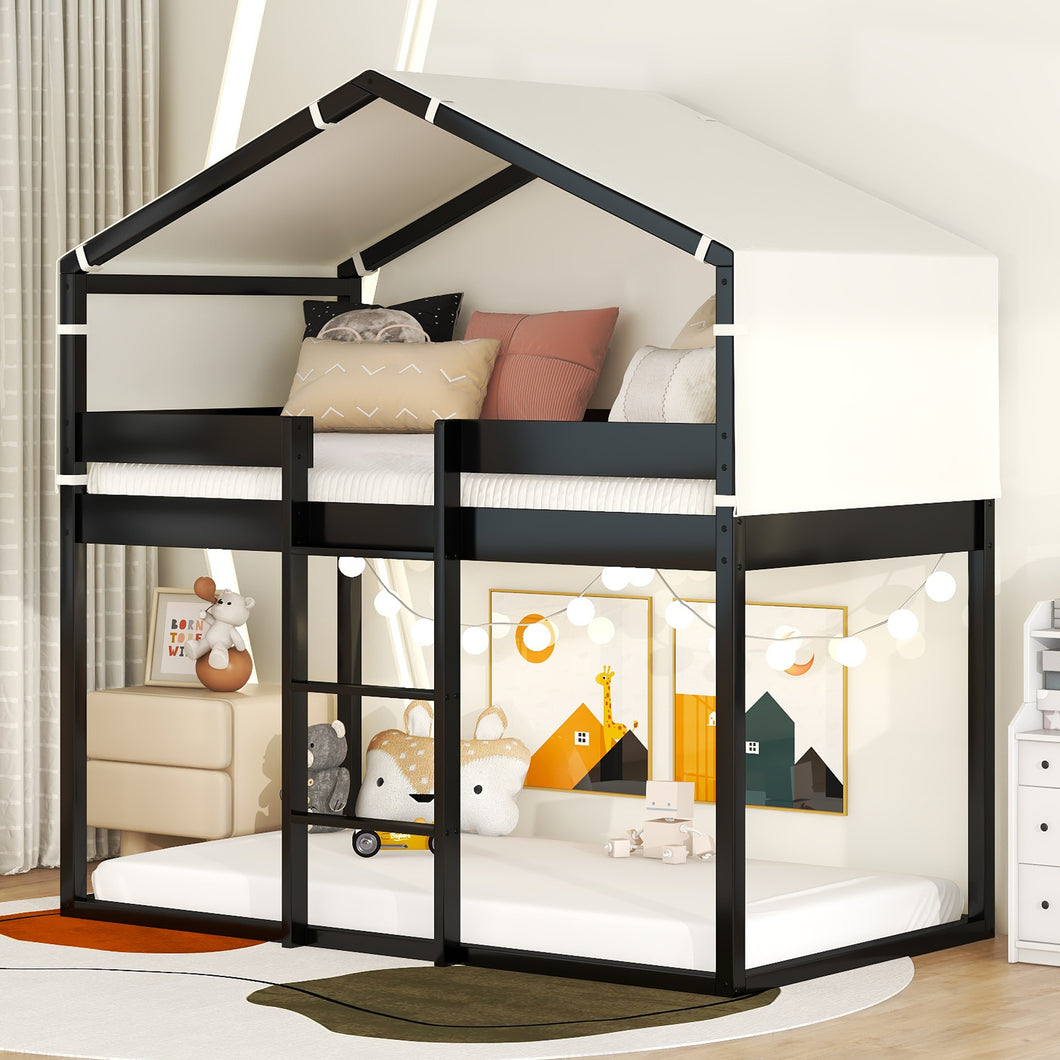 Twin Over Twin Bunk Bed Wood Bed with Tent, Espresso