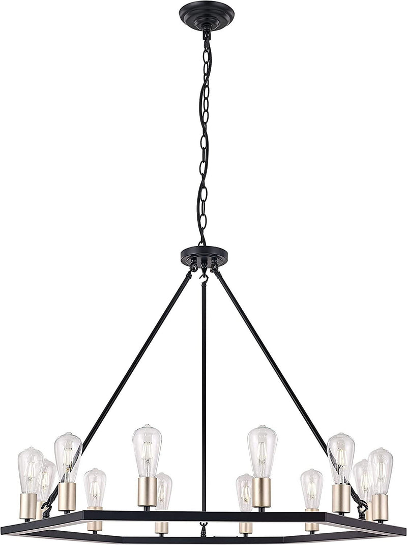 29'' Candle Style Twelve Light Metal Dimmable Chandelier - Black / Gold