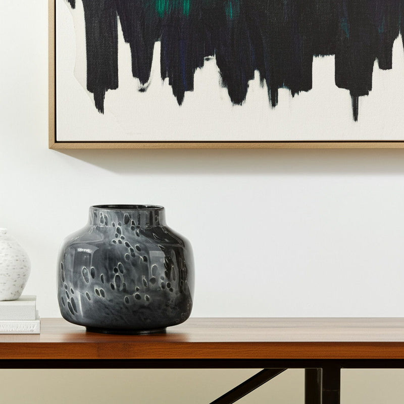 Mottled Round Table Vase - Black