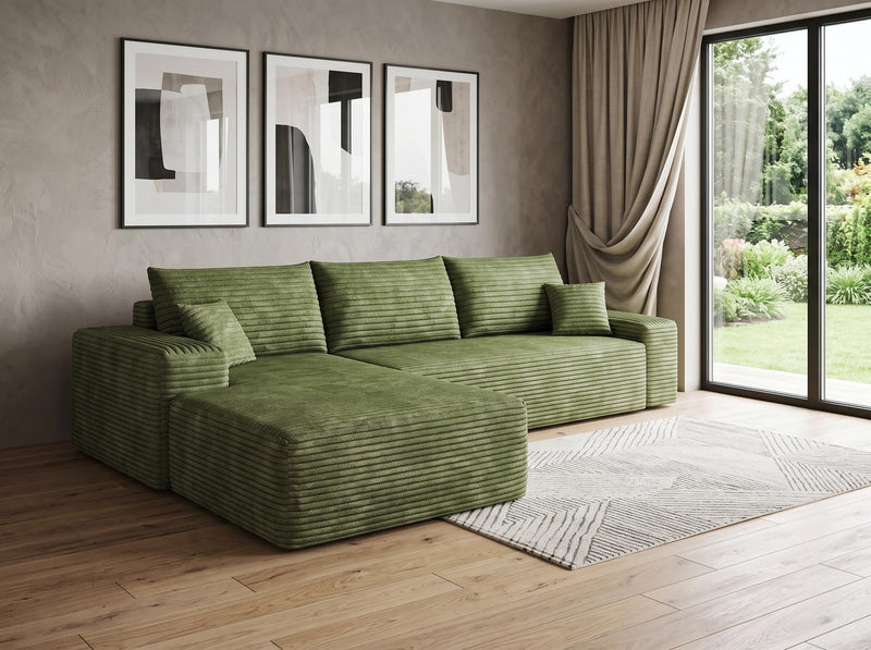 Corduroy Modular L Shaped Sofa And Chaise Sectional (762645) - Green