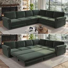 Load image into Gallery viewer, L-Shaped Sofa Couch With Pull Out Bed With Nailhead Trim &amp; Rolled Arm
