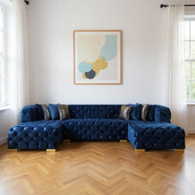 Load image into Gallery viewer, Tufted Velvet Modular U Shaped Sofa Chaise Sectional With Toss Pillows - Blue
