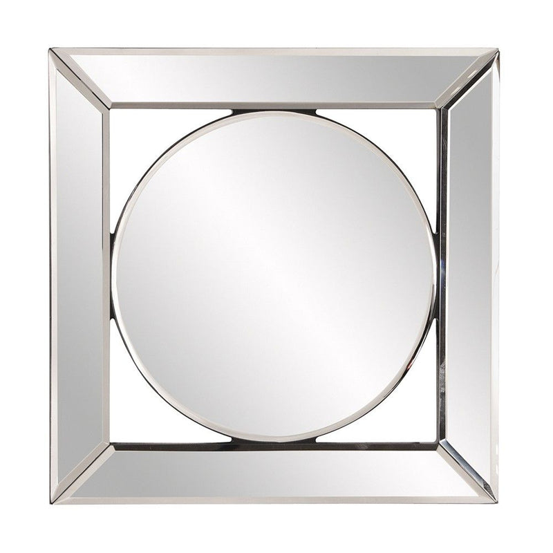 12" Round in Square Glass Framed Accent Mirror - Silver