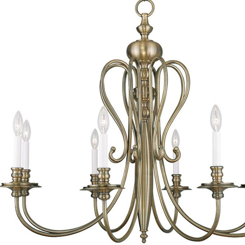 32" Eight Light Dimmable Chandelier With Shades - Antiqued Brass