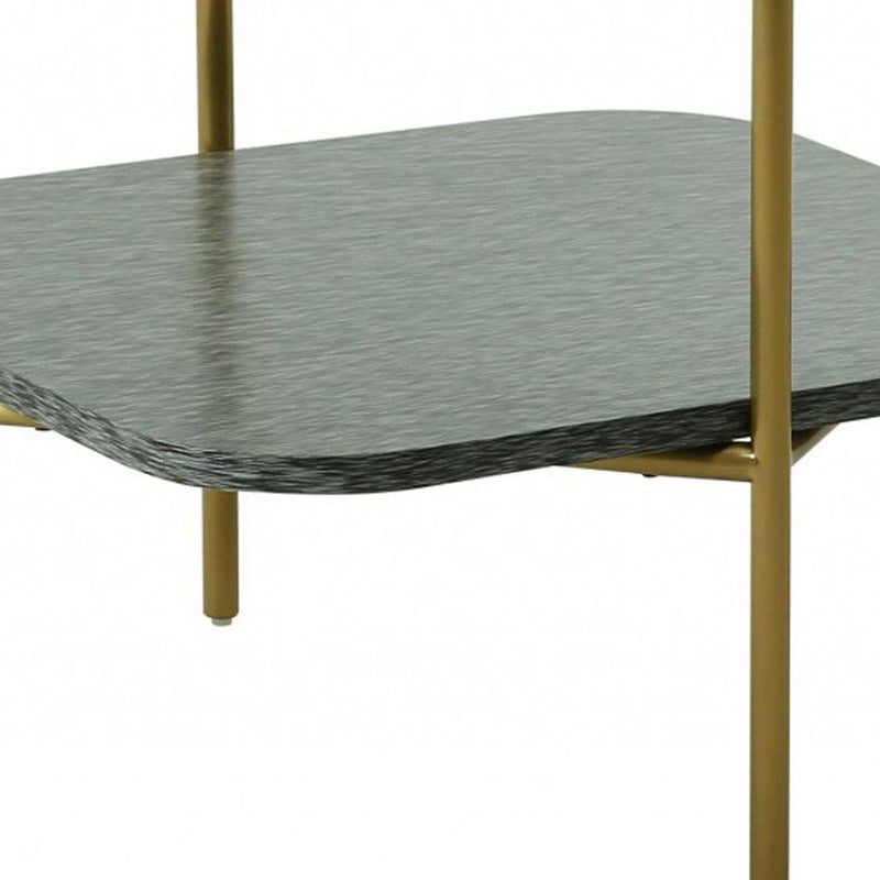 Glass And Metal Square End Table With Shelf - Gold And Clear