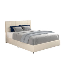 Load image into Gallery viewer, Vera Queen Size Ivory Velvet Upholstered Platform Bed with Patented 4 Drawers Storage, Square Stitched Button Tufted Headboard, Wooden Slat Mattress Support No Box Spring Required
