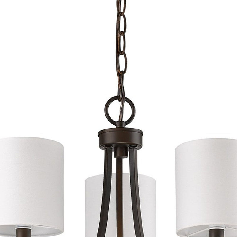 Candle Style Three Light Metal Dimmable Chandelier With Shades - Bronze / White