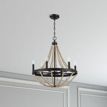 Load image into Gallery viewer, Starry - Chandelier 6 Candle Light Wood Beaded Pendant Light For Dining Room - Black / Clear

