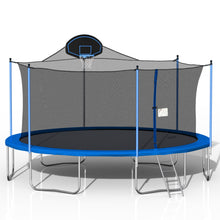 Load image into Gallery viewer, 16Ft Trampoline For Adults &amp; Kids With Basketball Hoop, Double-Sided Cover, Outdoor Trampolines With Ladder And Safety Enclosure Net For Kids And Adults - Blue
