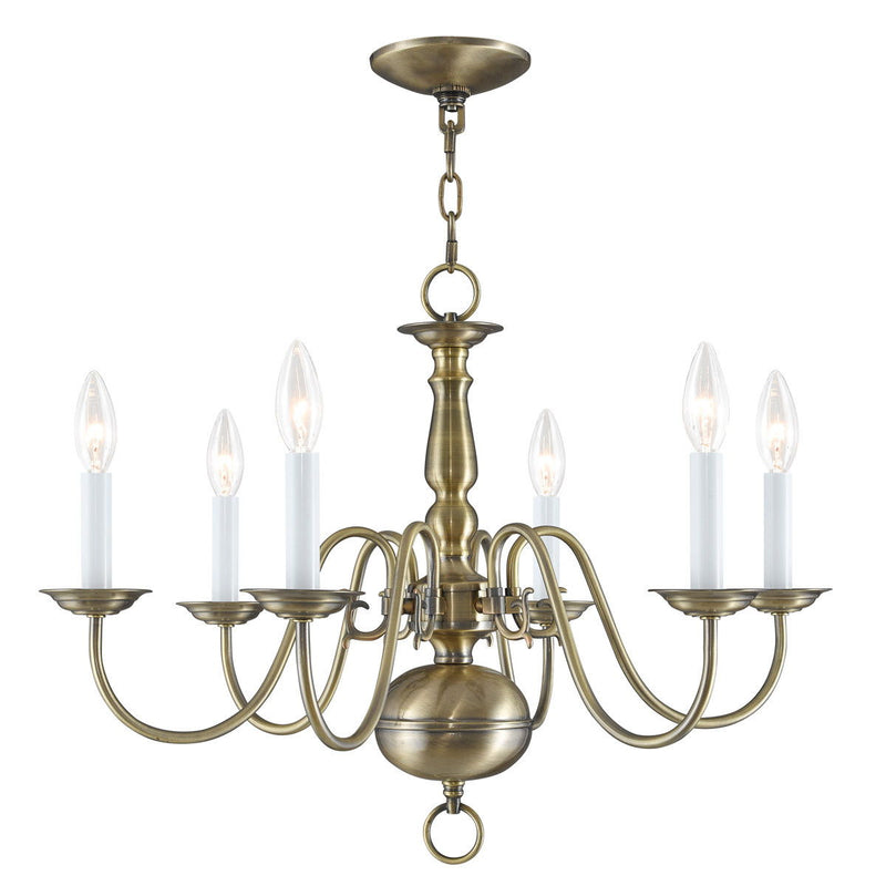 18" Six Light Dimmable Chandelier With Shades - Antiqued Brass