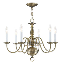 Load image into Gallery viewer, 18" Six Light Dimmable Chandelier With Shades - Antiqued Brass
