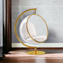 Load image into Gallery viewer, Faux Leather Balloon Chair - White And Gold
