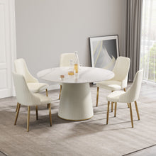Load image into Gallery viewer, Modern Artificial Stone Round Plywood Base Dining Table, Can Accommodate 6 People, (Not Including Chairs) - White / Beige
