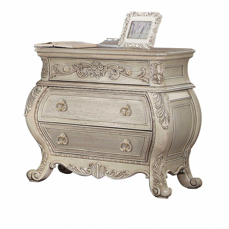 Three Drawers Solid Wood Nightstand - Antiqued White
