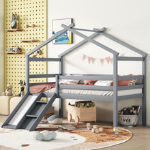 Load image into Gallery viewer, Low Loft House Bed With Slide, Ladder, Safety Guardrails, House Roof Frame
