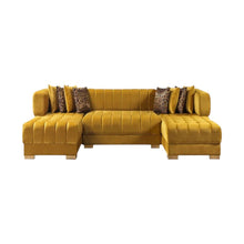 Load image into Gallery viewer, Mustard Velvet U-Shaped Three Piece Sofa Chaise Sectional With Toss Pillows - Mustard
