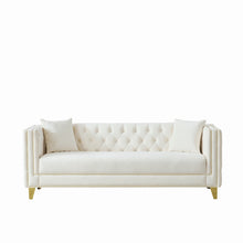 Load image into Gallery viewer, 3 Seater Deep Seat Sofa, Sofa With Button Nailhead, Square Arm Couches, Furniture For Living Room - Beige
