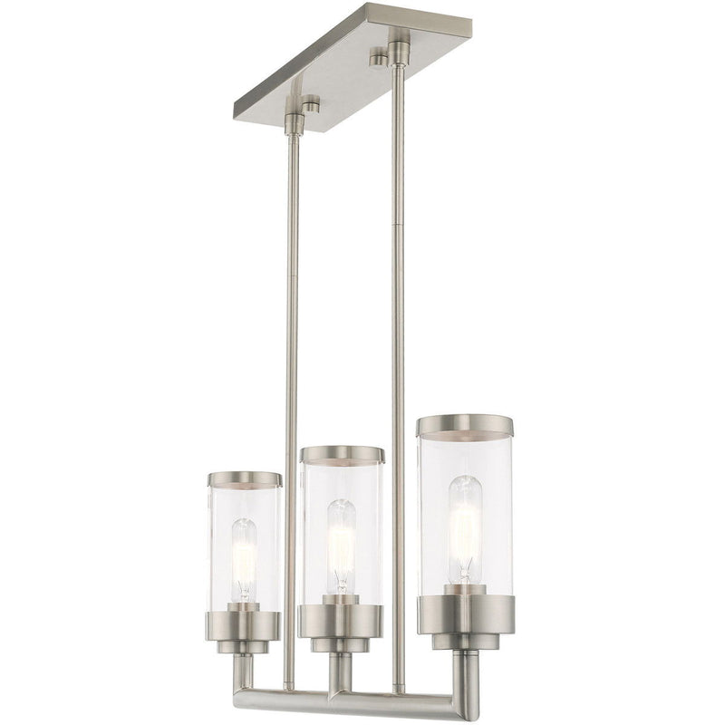 21'' Three Light Dimmable Chandelier With Shades - Nickel