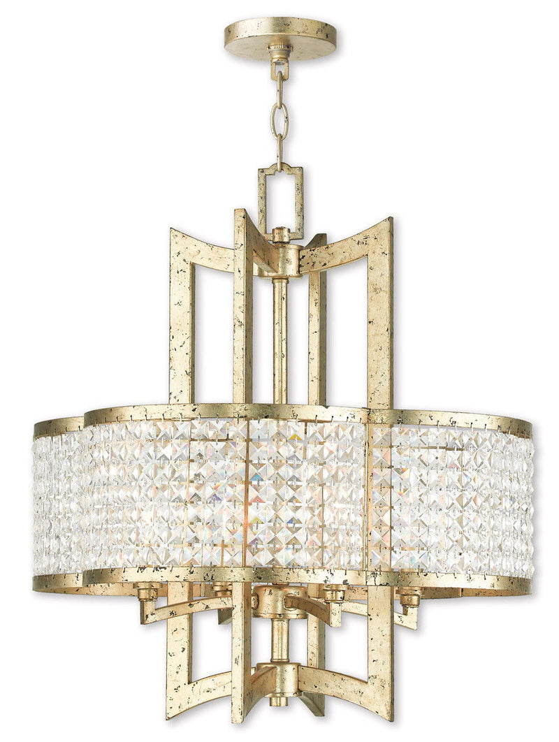 24" Four Light Metal Dimmable Chandelier With Shades - Gold / Clear