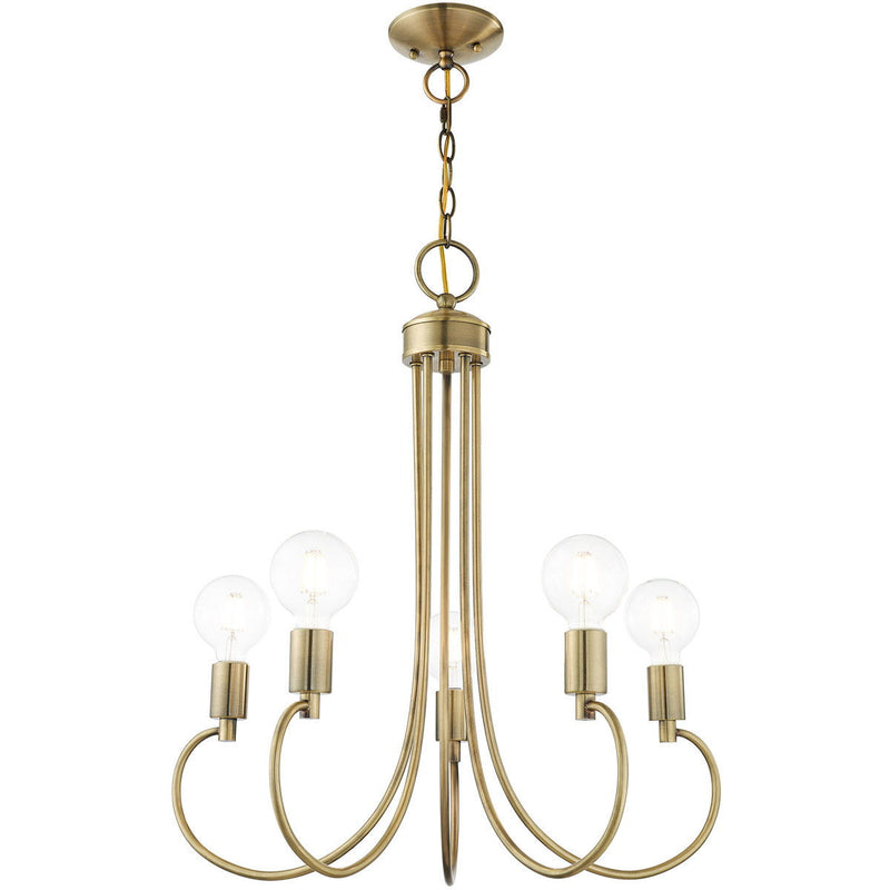 26" Five Light Dimmable Chandelier With Shades - Antiqued Brass