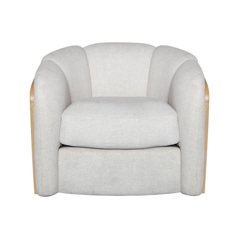 34" Fabric Wood And Rat Swivel Arm Chair - Off White / Natural