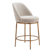 Load image into Gallery viewer, 24" Fabric And Steel Counter Height Swivel Bar Chair - Beige / Gold
