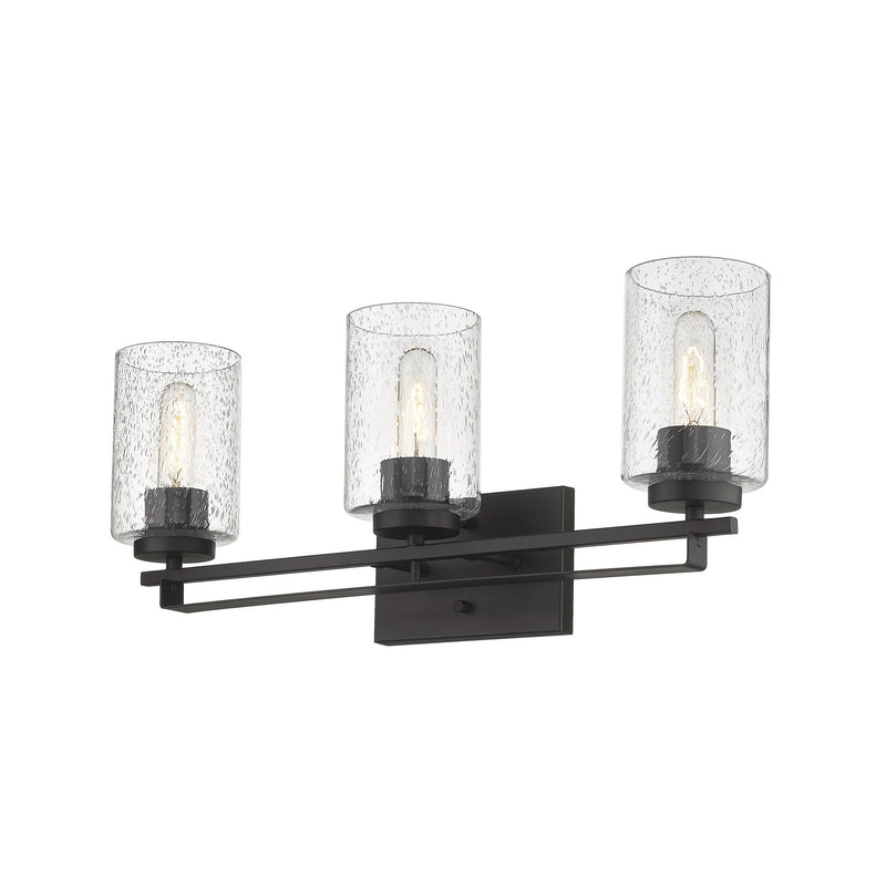 Metal And Textured Glass Three Light Wall Sconce - Bronze