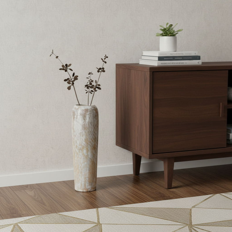 Cylinder Floor Vase - Brown / White