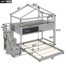 Load image into Gallery viewer, Twin over Full House Bunk Bed with Storage Staircase and Blackboard,Gray(Old SKU: GX001701AAE)
