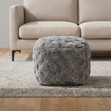 Load image into Gallery viewer, Wool Cotton Blend Cube Geometric Pouf Ottoman - Natural And Gray
