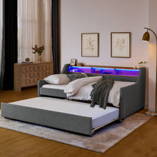 Load image into Gallery viewer, Upholstered Sofa Bed With LED Lights, Storage Headboard, Foldable Trundle &amp; Wireless Charging
