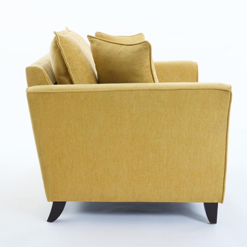 Chenille And Solid Wood Chair And A Half - Yellow And Natural