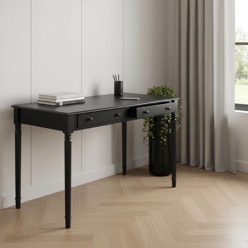 Fir Writing Desk With Two Drawers - Black