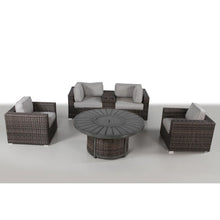 Load image into Gallery viewer, Patio Seating Group For 4 With Cushions And Fire Pit Table - Brown
