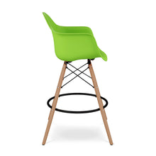 Load image into Gallery viewer, Heavy Duty Plastic And Solid Wood Low Back Counter Height Bar Chair - Green And Brown
