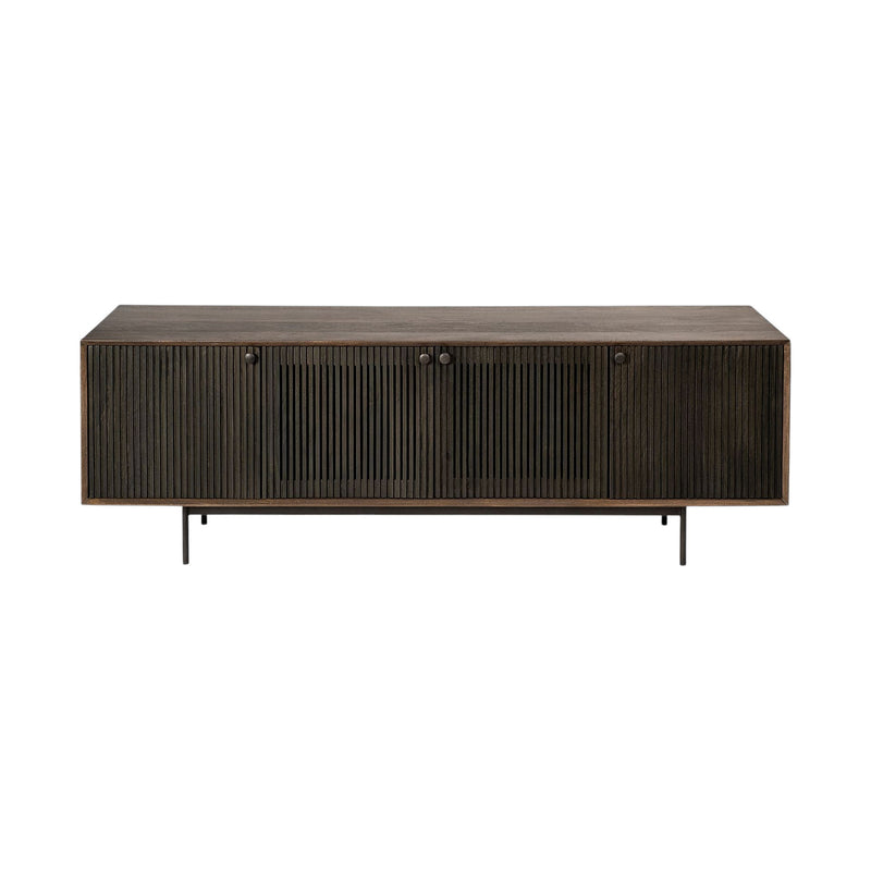 72" Solid Wood Cabinet Enclosed Storage TV Stand - Brown