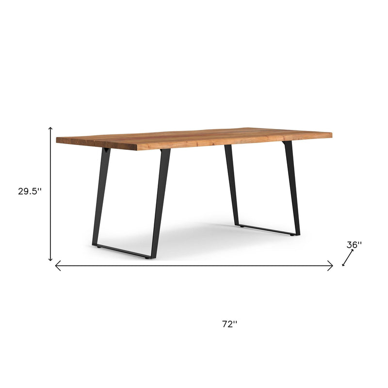 72" Solid Wood Iron Frame Base Dining Table - Natural / Black