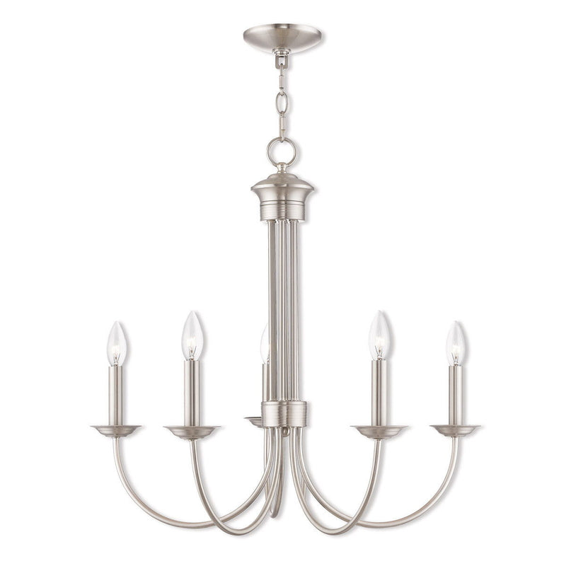 24" Five-Light Dimmable Chandelier With Shades - Nickel