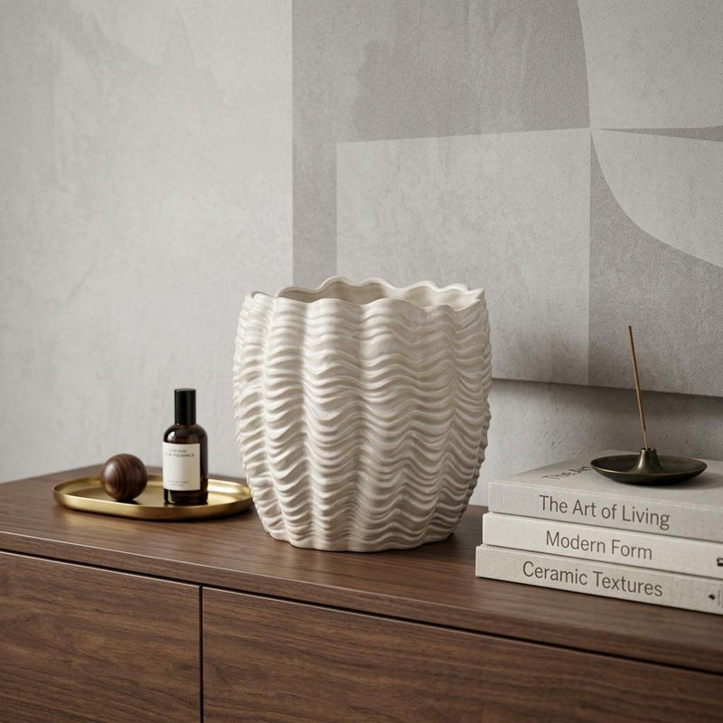 Sculptural Waves Table Vase - Cream