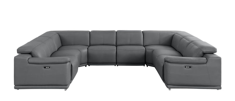 Leather Modular U Shaped Eight Piece Corner Sectional - Battleship Gray