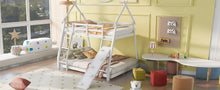 Load image into Gallery viewer, Twin over Queen House Bunk Bed with Climbing Nets and Climbing Ramp, White
