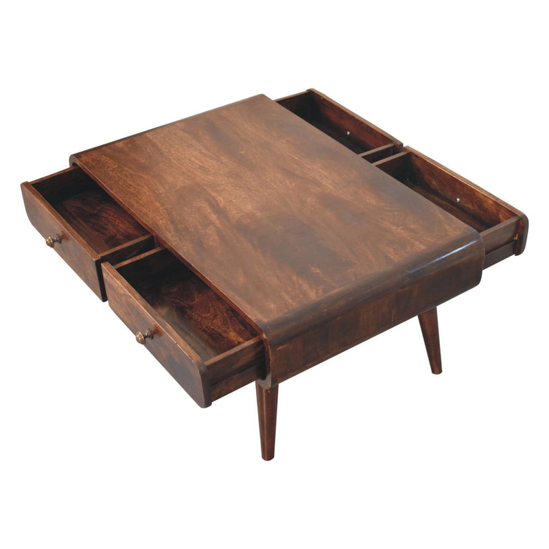 Solid Wood Coffee Table With Four Drawers - Walnut