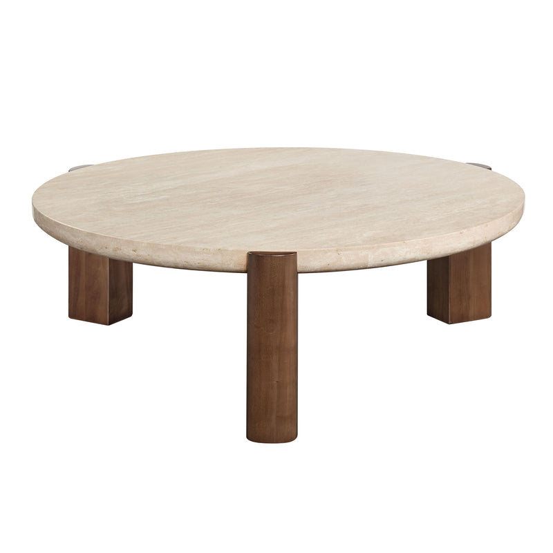 Stone And Wood Round Coffee Table - Natural / Oak