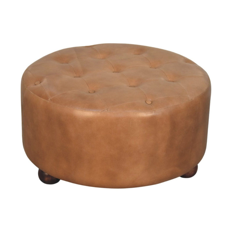 Leather Round Footstool (723464) - Brown