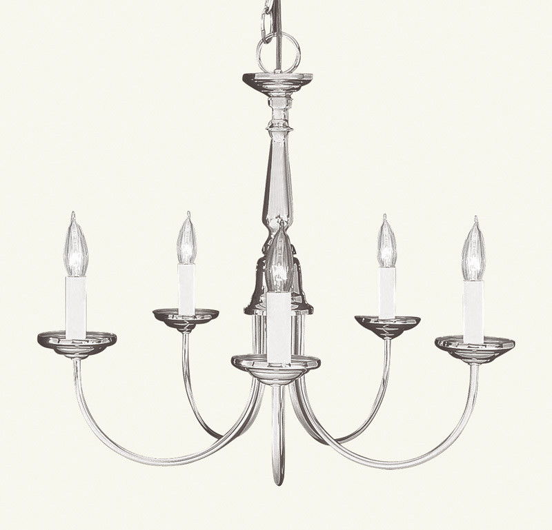 15" Five Light Metal Dimmable Chandelier With Shades - Nickel