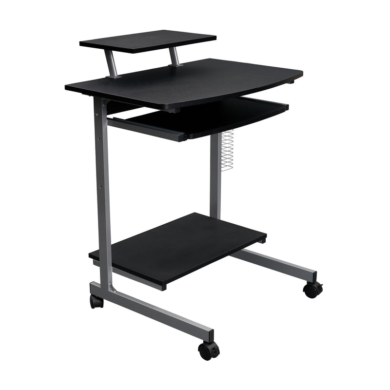 Rolling T-Shape Computer Desk - Graphite / Silver